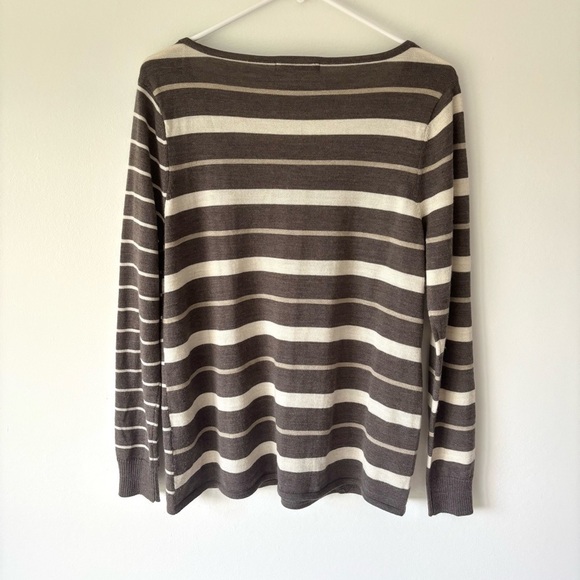 Smartwool Brown Cream Multi Striped V Neck Sweater Merino Wool - Picture 11 of 14